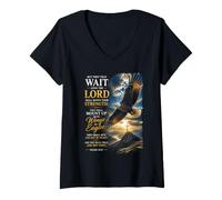 Femme Isaiah 40:31 Wait on The Lord, Renew Strength Eagle T-Shirt avec Col en V