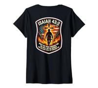 Femme Isaiah 43 2 Drapeau de prière de Pompier avec Verset de la Bible T-Shirt avec Col en V