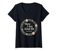 Femme Isaiah 6:8 Here I Am Send Me Verse de la Bible Femmes - Christian T-Shirt avec Col en V