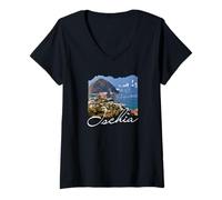 Femme Ischia Italie Souvenir/Ischia T-Shirt avec Col en V