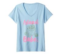 Femme Island Babe Coconut Drink Tropical Beach Vacances d'été T-Shirt avec Col en V