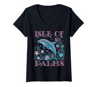 Femme Island of PALMS SC Dauphin coloré plage souvienne T-Shirt avec Col en V