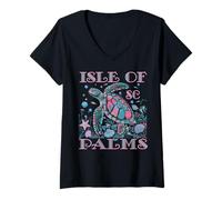 Femme Island of PALMS SC Tortue Lover Coloré Beach SOUVENIR T-Shirt avec Col en V
