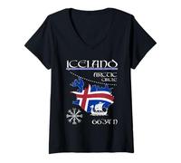 Femme Islande - Cercle Polaire - Drapeau Viking de l'île Vegvisir T-Shirt avec Col en V