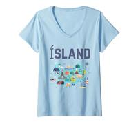 Femme Islande et île T-Shirt avec Col en V
