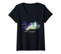 Femme Islande Fire Ice Northern Light Souvenir islandais T-Shirt avec Col en V