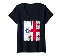 Femme Israël Géorgie Demi drapeau Israélien Géorgien Racines géorgiennes T-Shirt avec Col en V