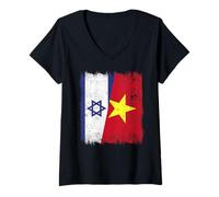 Femme Israël Vietnam Demi-Drapeau Histoire israélienne vietnamienne T-Shirt avec Col en V