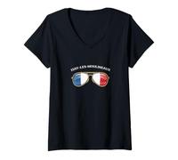 Femme Issy-Les-Moulineaux France Vintage Flag Sunglasses T-Shirt avec Col en V
