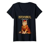 Femme Istanbul Cité des Chats Ottoman de Culture Turque Traditionnelle T-Shirt avec Col en V