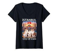 Femme Istanbul, la Ville des Chats T-Shirt avec Col en V