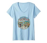 Femme Istanbul, la Ville des Chats T-Shirt avec Col en V