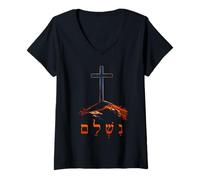 Femme It is Finished - Hebrew Cross of Jesus Passover Easter T-Shirt avec Col en V