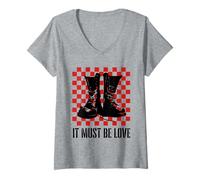 Femme It Must Be Love 2 Tone Ska Music Checkerboard T-Shirt avec Col en V
