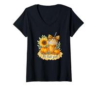 Femme It’s Fall Y’All Iced Coffee Pumpkin Spice Watercolor T-Shirt avec Col en V