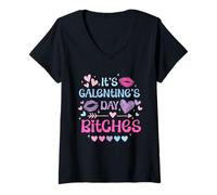 Femme It’s Galentine’s Day Bitches Funny Valentine Girls Night Out T-Shirt avec Col en V