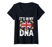 Femme It’s in My DNA British Roots UK Flag Heritage United Kingdom T-Shirt avec Col en V