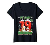 Femme It’s My 19th Birthday Christmas Snowman 19 Year Old Xmas T-Shirt avec Col en V