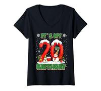 Femme It’s My 20th Birthday Christmas Snowman 20 Year Old Xmas T-Shirt avec Col en V