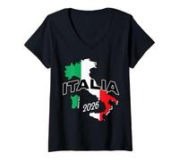 Femme Italia 2026 s Italy Map Flag s Italian Heritage s Travel T-Shirt avec Col en V