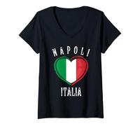 Femme Italia Flag Heart Napoli City T-Shirt avec Col en V