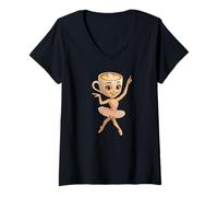 Femme Italian Brainrot AI-Generated Character Ballerina Cappuccina T-Shirt avec Col en V