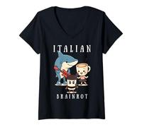 Femme Italian Brainrot Meme Cute Character Music Band Musicien Kid T-Shirt avec Col en V