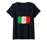 Femme Italian Hand Gesture Italy Flag Funny Italiano Ma Che Vuoi? T-Shirt avec Col en V