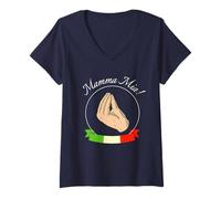 Femme Italian Hand Mama Mia Pizza Mandolino Mozzarella Pasta T-Shirt avec Col en V