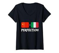 Femme Italian Plus - Mélange de Drapeaux Chinois T-Shirt avec Col en V