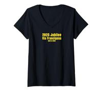 Femme Italian Via Francigena 2025 Rome Jubilee Tops & Accessoires T-Shirt avec Col en V