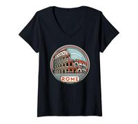 Femme Italie Colisée Romain et Vacances à Rome T-Shirt avec Col en V