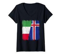 Femme Italie Islande Demi-drapeau italien maillot islandais T-Shirt avec Col en V