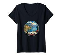 Femme Italie Lac de Garde T-Shirt avec Col en V