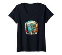 Femme Italie Lac de Garde T-Shirt avec Col en V