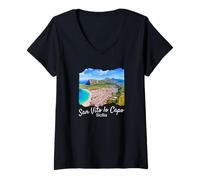 Femme Italie Sicile San Vito Lo Capo T-Shirt avec Col en V