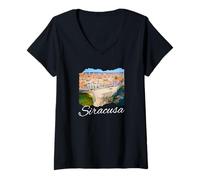 Femme Italie Sicile Syracuse T-Shirt avec Col en V