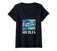 Femme Italie Sicile T-Shirt avec Col en V