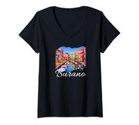 Femme Italie Venise Souvenir/Burano T-Shirt avec Col en V