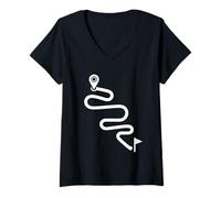 Femme Itinéraire courbé Minimal Cyclisme Aventure Path Design T-Shirt avec Col en V