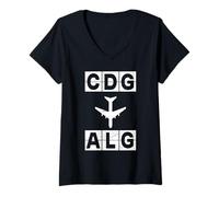Femme Itinéraire d'avion CDG vers ALG Paris Alger T-Shirt avec Col en V