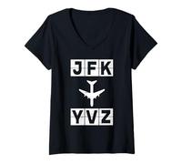Femme Itinéraire d'avion JFK à YVR New York Vancouver T-Shirt avec Col en V