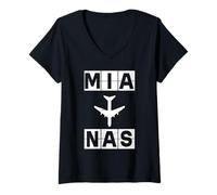 Femme Itinéraire d'avion MIA à NAS Miami Nassau T-Shirt avec Col en V