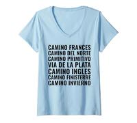 Femme Itinéraires du Camino de Santiago Finisterre primitif du T-Shirt avec Col en V