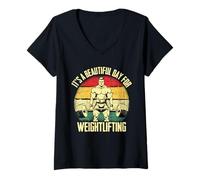 Femme It's A Beautiful Day for Weightlifting Motivational T-Shirt avec Col en V