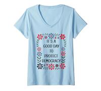 Femme It's a Good Day to Protect Democracy Flag,Save Our Democracy T-Shirt avec Col en V
