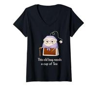 Femme It's a Tea Shirts Funny Old Bag Kawaii Cute Tea Humour T-Shirt avec Col en V