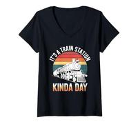 Femme It's A Train Station Kinda Day Locomotive Train T-Shirt avec Col en V