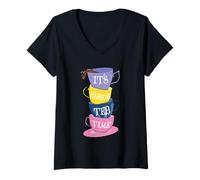 Femme It's Always Tea Time Buveur de thé drôle pour Amateur de thé T-Shirt avec Col en V