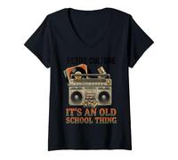 Femme It's an Old School Thing Boombox et Vinyle rétro T-Shirt avec Col en V